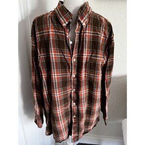 Narragansett Traders Mens Button-Down Plaid Shirt Brown/Orange Long Sleeve 2XL